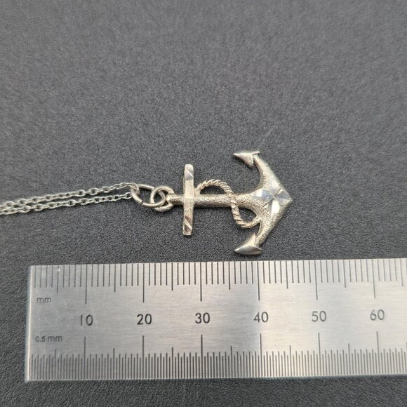 16 Inch Sterling Silver Diamond Cut Anchor Pendant Necklace A6292 - Picture 6 of 7